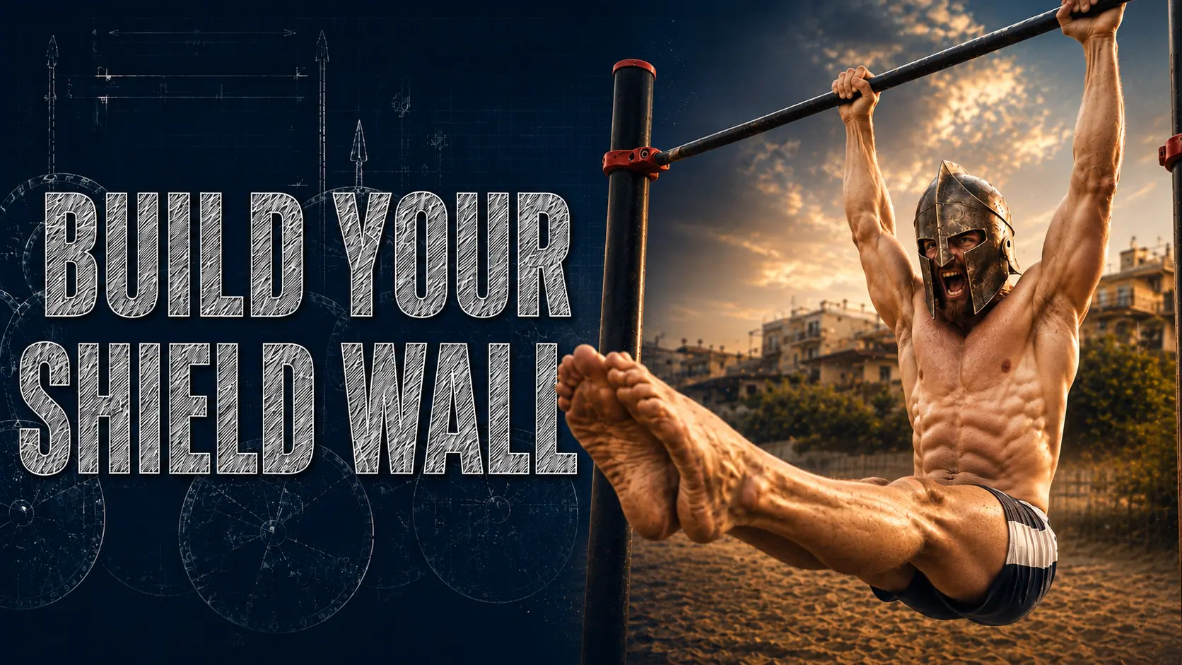 Eric Higgins performing a hanging leg raise with posterior pelvic tilt and depressed scapulae on a pull-up bar